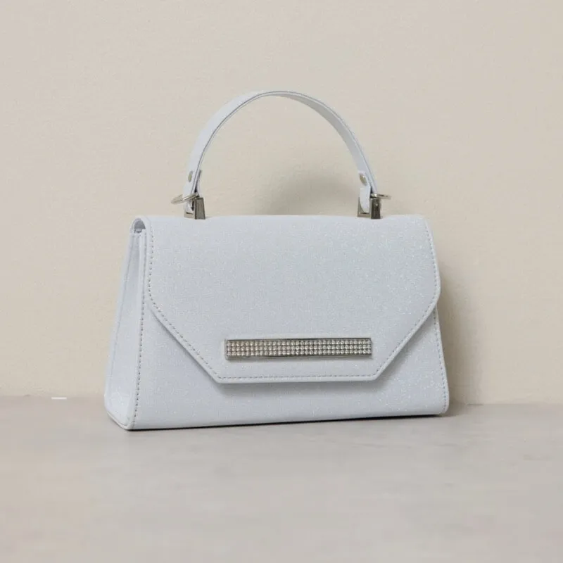 シルバーのビジューラインハンドバッグ