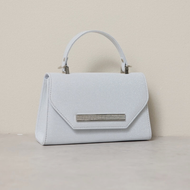 シルバーのビジューラインハンドバッグ