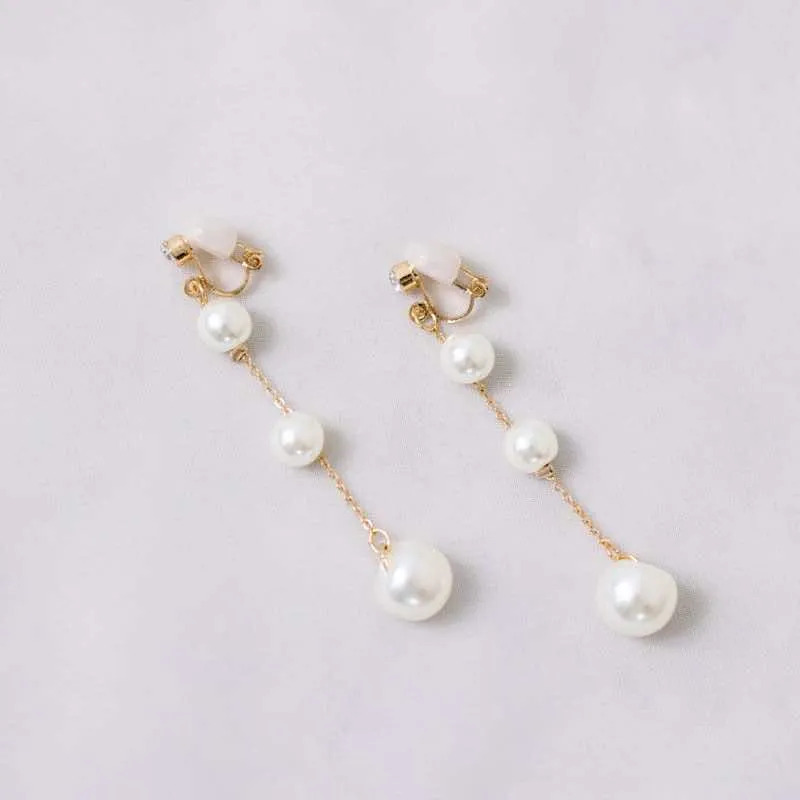 3連パールドロップイヤリング