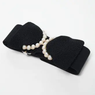 黒のパール付リボンベルト(L)